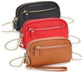 Bolso de hombro con cadena de cuero para teléfono móvil, cartera para mujer, de cuero genuino, de gran capacidad, de doble capa, con cremallera, cartera de mano para mujer azul