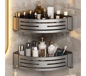 Estante de baño de aluminio, estante de esquina con trípode, escurridor, toallero, estante de pared para botellas de champú, organizador de almacenamiento con gancho