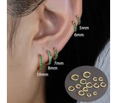 1 par de pendientes de aro de acero inoxidable Little Huggies verdes para niña, anillos pequeños para cartílago, hélice pequeña, Piercing para el trago, aros circulares