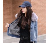 Chaqueta vaquera corta y cálida de invierno para mujer, talla grande, con cuello de pelo 2XL