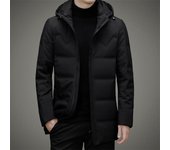 Chaqueta de plumón para hombre, chaqueta de plumón con capucha de longitud media para otoño e invierno, chaqueta de plumón cálida para negocios para hombre M negro