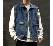 Chaleco vaquero de moda para hombre: nuevo estilo primavera/otoño, chaleco holgado versátil, chaqueta de trabajo sin mangas L azul