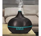 Humidificador de aire de 500 ml, difusor de aceites esenciales de aromaterapia con diseño de madera, control remoto ultrasónico, 7 luces de colores para el hogar y el dormitorio. 5V-USB