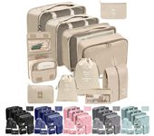 11 piezas de bolsas organizadoras de viaje, juego de maletas, estuches de almacenamiento, organizador de equipaje portátil, bolsa para ordenar ropa y zapatos 11PCS beige