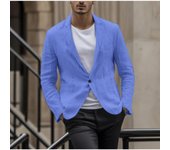 Blazer informal de otoño con botones para hombre, chaqueta de lino y algodón de manga larga con bolsillos transpirables de color liso y parches M blanco