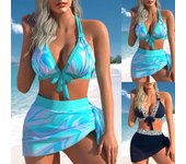 Nuevo Bikini de dos piezas para mujer, traje de baño de playa con estampado azul y rosa, Vestido de playa con lazo y cordones, S-6XL S