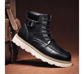 Moda 2024 Nuevas botas de tobillo para hombre con cordones, botas de moto ventiladas sólidas, botas de nieve de felpa de invierno para hombre, zapatos casuales de cuero antideslizantes para hombre 38