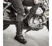 Botas largas de cuero para motocicleta para hombre, talla 38 a 46, hasta media pantorrilla, transpirables, con cinturón gótico, botas punk, zapatos para hombre, zapatos rock punk 6 negro