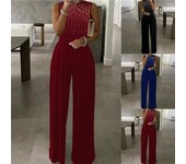 Mono de pierna ancha plisado, holgado, holgado, sin mangas, talla grande, sexy XXXL rojo