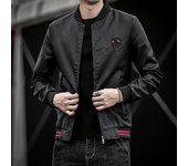 Chaqueta de cuero ajustada para hombre, chaqueta de PU con cuello de béisbol y forro polar fino para motocicleta juvenil, novedad de otoño e invierno M