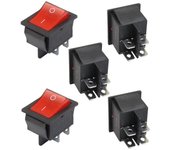 Interruptor basculante 5 piezas luz roja iluminada 4 pines DPST ON/OFF interruptor basculante a presión 16A 250V