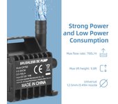 Bomba de agua sumergible de 12 V, bomba de fuente pequeña eléctrica de 700 L/H con elevación máxima de 9,8 pies, hembra CC de 6,5 pies QR75D negro