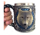 Patrón de lobo Acero inoxidable agua hogar jugo leche taza resina oficina taza café one size