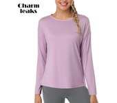 Charmleaks Camisas de entrenamiento de manga larga para mujeres Tie Back Tops de yoga de malla transpirable Tankini Shirt Top L blanco
