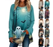 Camiseta holgada de cuello redondo y manga larga para mujer, jersey para Halloween XXXL azul