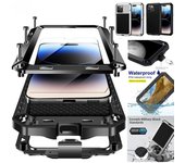 Funda de lujo 3 en 1 para iPhone 16, 15, Pro Max, 14, 13, 11, 12 Pro, Xs Max, Xr, X, 7, 8, de aluminio, para deportes al aire libre, a prueba de golpes, resistente y con pantalla de cristal. For iPhone 7 8&Case & Strap negro