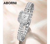 Reloj de esfera pequeña ABORNI con pinchos plateados pequeños y llenos de diamantes, relojes de mujer cuadrados, relojes de lujo ligeros para mujer, relojes de cuarzo