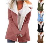 Chaqueta de mujer de color sólido, abrigo de solapa de color sólido de moda, abrigo de felpa de cuero compuesto L verde del ejército