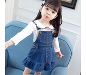 Niños otoño niñas lindo Denim Color sólido sin mangas dobladillo Irregular dulce princesa babero vestido L/120