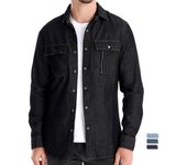 Camisa vaquera de manga larga con botones para hombre, informal, vintage, duradera, holgada, con bolsillos, para primavera y otoño, de algodón, para viajes y trabajo S azul claro