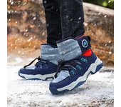 Botas de nieve cálidas para niñas, invierno 2024, nuevas botas de felpa impermeables hasta el tobillo para niños grandes, zapatos de algodón para exteriores para niños, con velcro, antideslizantes 32 azul