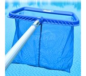 Rastrillo de hojas para extracción de red, herramienta de limpieza de piscinas con bolsa profunda, marcos resistentes azul