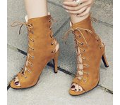Sandalias de tacón alto para mujer, tacones de aguja con punta abierta, botas de baile de Jazz cómodas y sexis, zapatos de moda para mujer, verano azul 43 35 marrón
