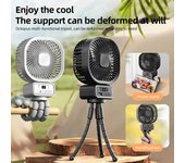 Ventilador para cochecito con clip de trípode flexible para pantalla LED de bebé oscilante con batería de 5000 mAh With Shaking negro