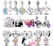 Dijes colgantes para bolso de viaje con forma de corazón de plata de ley 925 que se adaptan a pulseras y collares originales, joyería para mujer