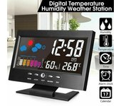 Pantalla LCD a color Pantalla digital Posponer Despertador Monitor de temperatura y humedad interior Pronóstico del tiempo Visualización de hora y fecha Herramienta de reloj negro