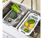 Colador de fregadero, cesta para lavar verduras en el fregadero, cesta para escurrir frutas, cesta para escurrir de plástico, cesta coladora para colocar sobre el fregadero blanco