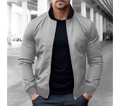 Chaqueta de hombre de corte entallado con cremallera completa, abrigo de manga larga, color sólido, chaqueta de uniforme de béisbol informal para primavera y otoño, para uso diario deportivo M gris claro