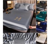 Sábana de cama grande de satén suave de alta calidad, Sábana de cama elástica amigable con la piel, funda de almohada, Funda de colchón 48x74cm-pillowcasex2 plata