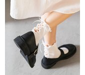 Conjunto de calcetines cortos sexis para mujer, calcetines con volantes Kawaii Lolita, calcetines blancos bonitos de algodón con lazo gótico, color negro One Size negro