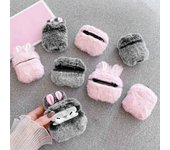 Funda suave con orejas de conejo para AirPods 1 y 2, caja mullida de carga inalámbrica con mosquetón, funda protectora de felpa para Airpods Pro AirPods 1 gris