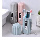 Caja de almacenamiento portátil para pasta de dientes y cepillos de dientes, soporte protector para viajes y acampada 1PCS color rosa