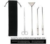 Juego de tijeras para césped acuático, cuatro piezas, herramienta de limpieza para peceras, cortapelos de acero inoxidable, tijeras rectas, pinzas y raspador de arena.