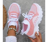 Zapatillas de punto transpirables para mujer: zapatillas para correr modernas y cómodas con cordones y suela de PVC antideslizante, perfectas para caminar al aire libre. 36 rojo rosa