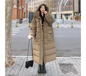 Chaqueta de plumón gruesa de gama alta para mujer, chaqueta con capucha holgada hasta la rodilla, longitud media, otoño e invierno S negro
