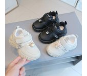 Zapatillas de deporte para niños, primavera y otoño, nuevas para niños y niñas, zapatos para papá, zapatos blancos pequeños antideslizantes, suelas suaves, zapatos casuales para bebés 21 negro