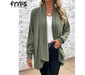 YYFS Chaquetas y abrigos de manga larga para mujer, informales, con estampado de Color sólido, Otoño e Invierno S verde oliva