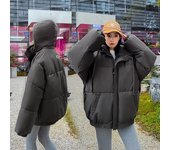 Chaquetas acolchadas de invierno para mujer, Parkas cortas holgadas informales de gran tamaño con capucha de manga larga a la moda, abrigos acolchados de algodón gruesos M negro