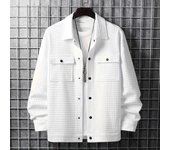 Chaqueta de hombre de color liso con solapa y manga larga con decoración de cuadrados pequeños, corte holgado, botonadura sencilla M gris