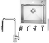 FREGADERO DE COCINA 50x45cm para colocar en acero inoxidable cepillado + grifo mezclador extraíble