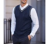 Chaleco informal sin mangas de punto grande con cuello en V para hombre - Chaleco engrosado S azul oscuro