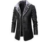 Chaqueta de cuero de longitud media para hombre, chaqueta de felpa de piel de traje de solapa grande de felpa de negocios de otoño e invierno para hombre S marrón
