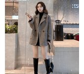 Chaqueta de tweed de manga larga con un solo pecho de color liso para otoño e invierno para mujer 3XL