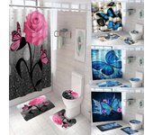 Juego de 4 cortinas de ducha de lujo con diseño de mariposas y rayas geométricas para baño, juego de accesorios para bañera con ganchos, impermeables 4PCS