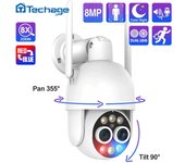 Techage HD 8MP 8X Zoom PTZ Cámara IP inalámbrica Lente dual 2.8mm 12mm Detección humana Seguimiento automático Cámara ONVIF WIFI Noche a todo color AU Plug No Card blanco