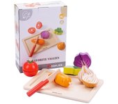 Jouet en bois - Mes légumes en bois à découper - 5 légumes - Couteau inclus - Planche à découper 15x21 cm